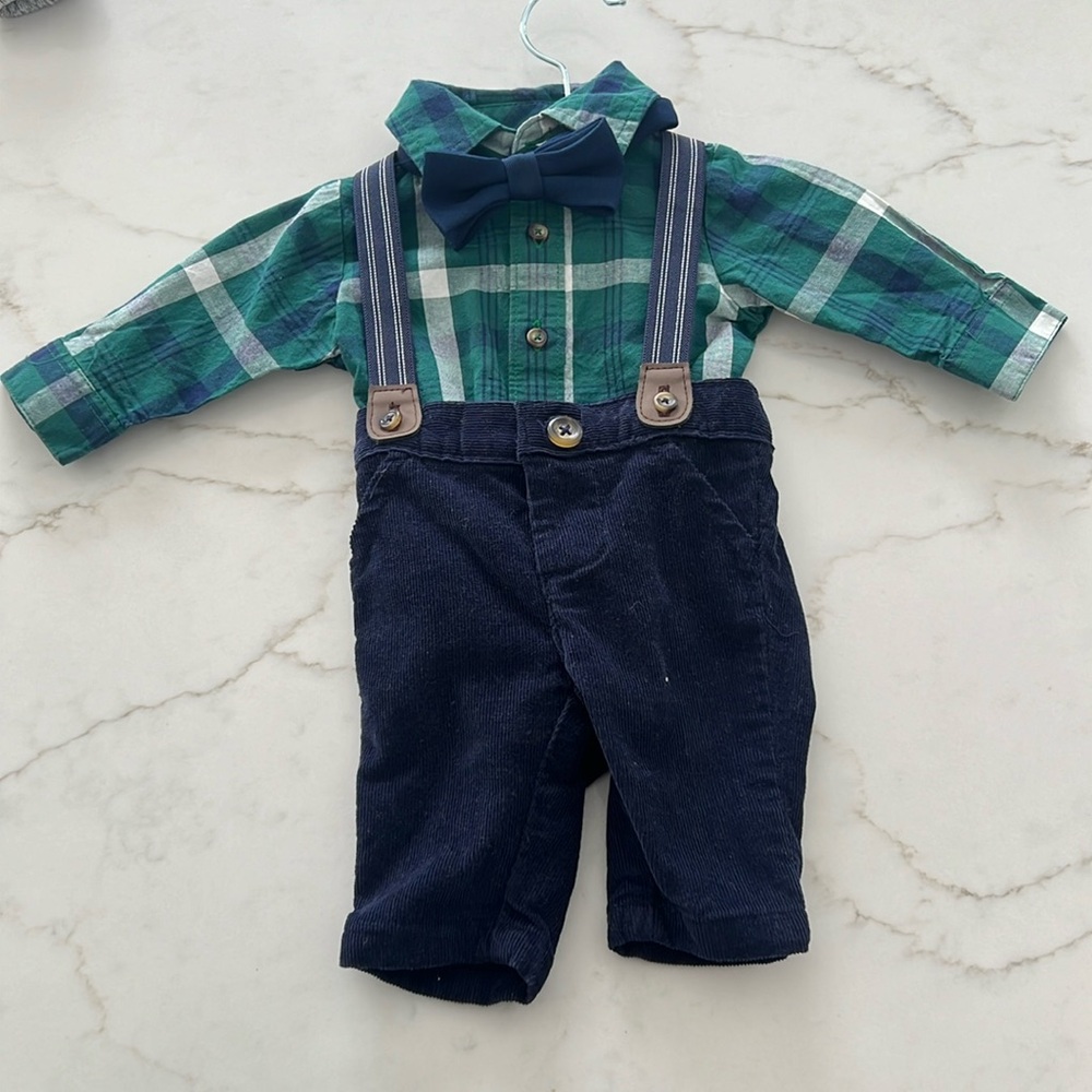 Green & navy plaid newborn matching set